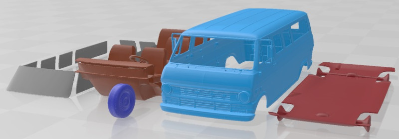 E Series Econoline Wagon 1971 Printable Van 3D 프린트 모델 .c4d .max .obj .3ds .fbx .stl .blend