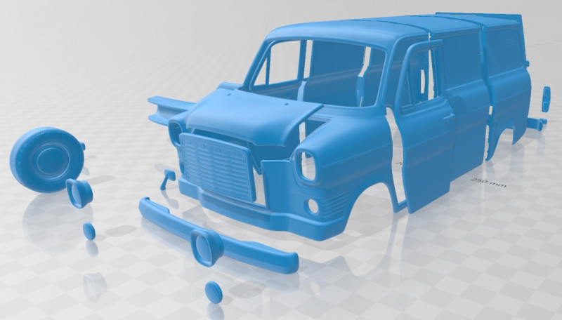 Transit 1965 Printable Van 3Dプリントモデル .c4d .max .obj .3ds .fbx .stl .blend 