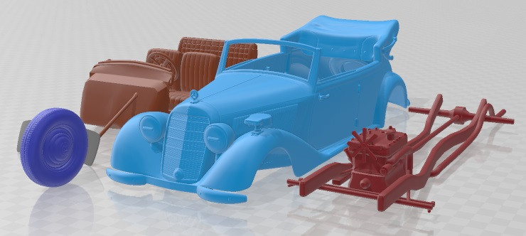 Mercedes Benz TYP 170V Cabriolet B German Staff 1940 V2 Printable Car Model do druku 3D .c4d .max .obj .3ds .fbx .stl .blend 