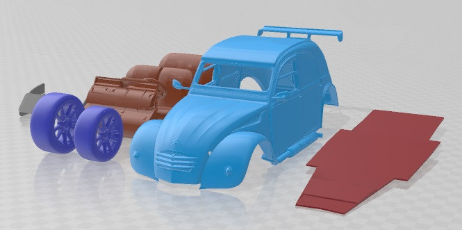Citroen 2CV 1970 Race 2 Printable Car Model do druku 3D .c4d .max .obj .3ds .fbx .stl .blend 