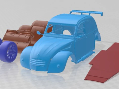 Citroen 2CV 1970 Race 2 Printable Car 3D Print Model