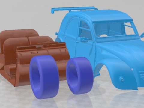Citroen 2CV 1970 Race 2 Printable Car Model do druku 3D
