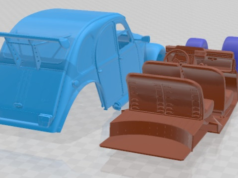 Citroen 2CV 1970 Race 2 Printable Car Model do druku 3D