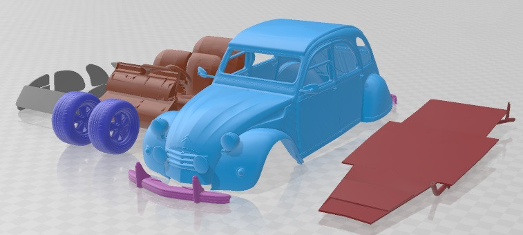 Citroen 2CV 1970 Race Printable Car 3D 프린트 모델 .c4d .max .obj .3ds .fbx .stl .blend 