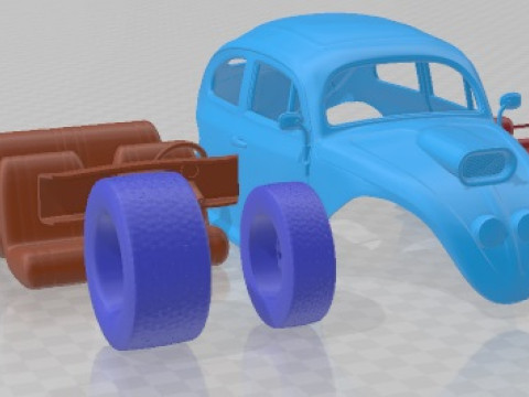 Volkswagen Beetle 1963 Custom Race Printable Car 3D Baskı Modeli