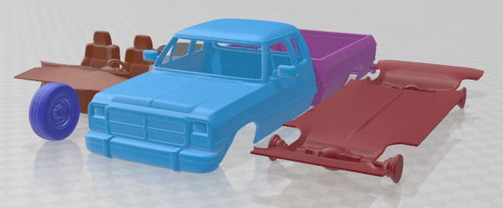 Dodge Ram Club 1991 Printable Car 3D Принт Модель .c4d .max .obj .3ds .fbx .stl .blend 