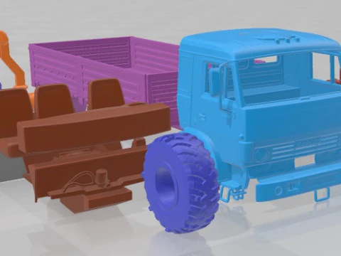 Kamaz 4350 Mustang 2003 Yazdırılabilir Kamyon 3D Baskı Modeli