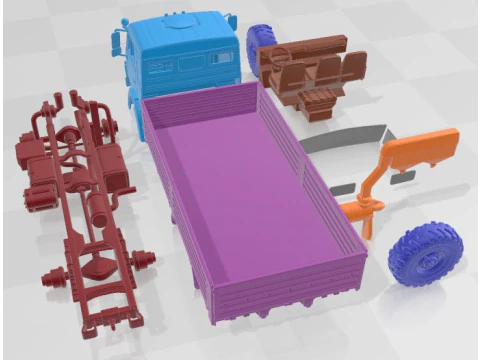 Kamaz 4350 Mustang 2003 Yazdırılabilir Kamyon 3D Baskı Modeli