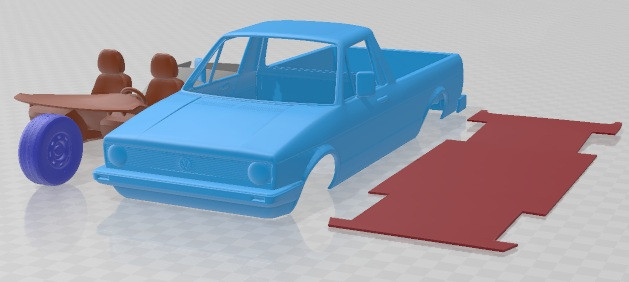 Volkswagen Caddy Type 14 1982 Printable Car 3Dプリントモデル .c4d .max .obj .3ds .fbx .stl .blend 