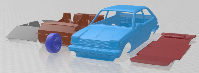 Toyota Starlet KP61 Printable Car 3Dプリントモデル .c4d .max .obj .3ds .fbx .stl .blend 