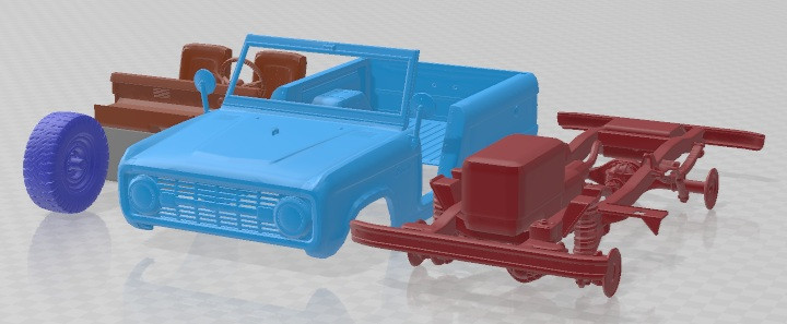Bronco 1969 Roadster U13 Printable Car 3Dプリントモデル .c4d .max .obj .3ds .fbx .stl .blend 