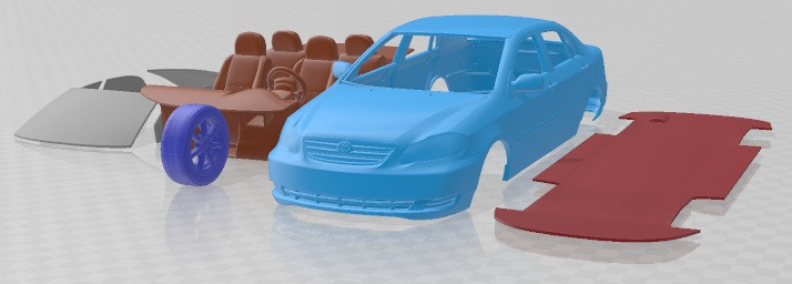 Toyota Corolla E120 2005 Printable Car 3D Print Model .c4d .max .obj .3ds .fbx .stl .blend 