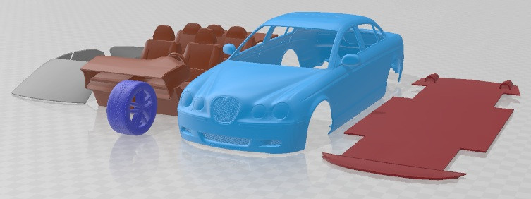 Jaguar S Type 2009 Printable Car 3Dプリントモデル .c4d .max .obj .3ds .fbx .stl .blend 
