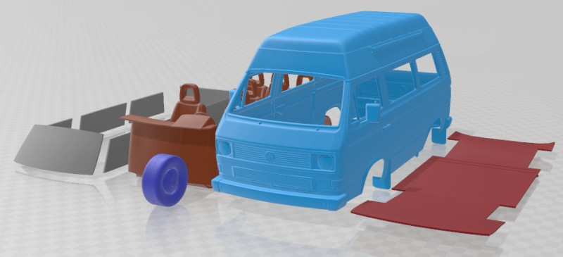 Volkswagen Transporter T3 Passenger Van High Roof 1980 Printable 3D 打印模型 .c4d .max .obj .3ds .fbx .stl .blend 