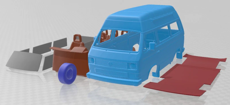 Volkswagen Transporter T3 Passenger Van High Roof 1980 Printable 3D Print Model .c4d .max .obj .3ds .fbx .stl .blend 