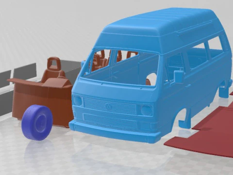 フォルクスワーゲン トランスポーター T3 旅客バン ハイルーフ 1980 印刷可能 3Dプリントモデル
