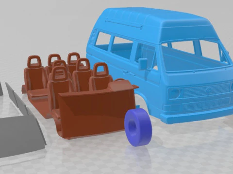 Volkswagen Transporter T3 Passenger Van High Roof 1980 Printable 3D Print Model