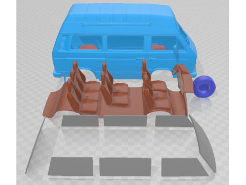 Volkswagen Transporter T3 Passenger Van High Roof 1980 Printable 3D Print Model