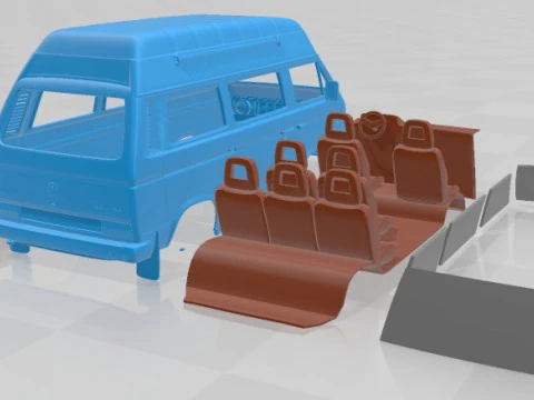 Volkswagen Transporter T3 Passenger Van High Roof 1980 Printable 3D Print Model