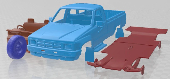 Toyota Hilux DX Long Body 1983 Printable Car 3D Print Model .c4d .max .obj .3ds .fbx .stl .blend 