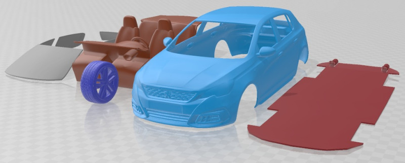 Peugeot 308 T9 Hatchback GTI 2017 Printable Car Model Cetak 3D .c4d .max .obj .3ds .fbx .stl .blend 