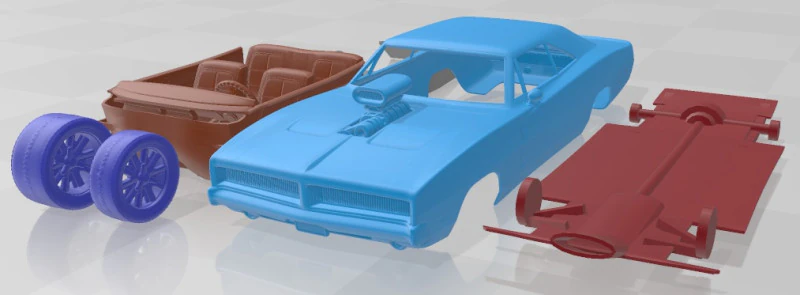 Dodge Charger 1969 Custom Printable Car 3D Print Model .c4d .max .obj .3ds .fbx .stl .blend 