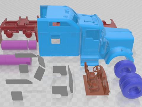 Kenworth W900 Sleeper Cab Trailer 2014 Printable Cabin Truck Modello di stampa 3D