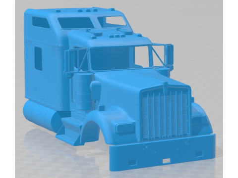 Kenworth W900 Sleeper Cab Trailer 2014 Printable Body Cabin Truck Modello di stampa 3D