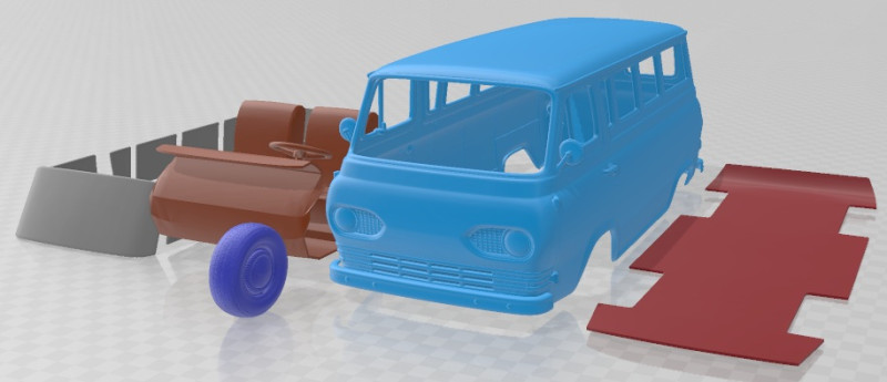 E Series Falcon Club Wagon 1963 Printable Van 3D 프린트 모델 .c4d .max .obj .3ds .fbx .stl .blend 
