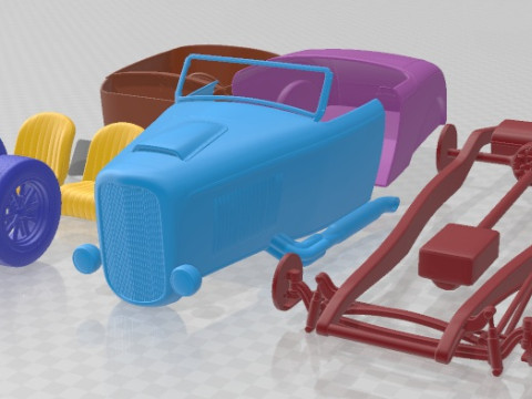 32 Hot Rod Custom Roadster Printable Car in separate parts 3D 打印模型