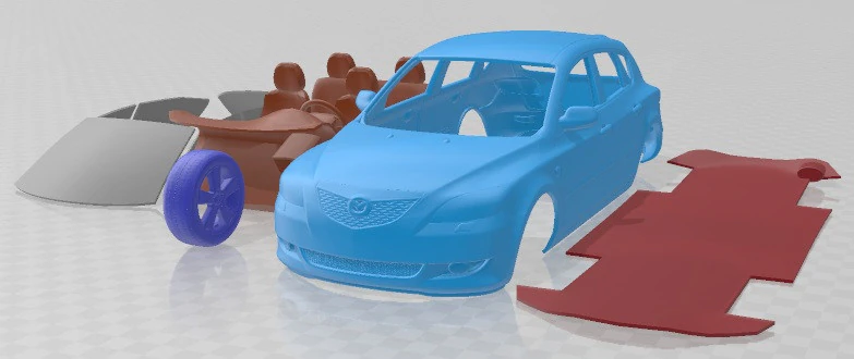 Mazda 3 Hatchback 2003 Printable Car 3D Print Model .c4d .max .obj .3ds .fbx .stl .blend 