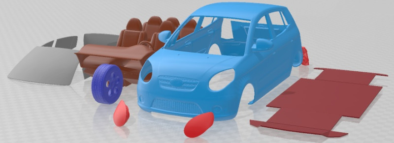 Kia Picanto 2009 Printable Car 3D Print Model .c4d .max .obj .3ds .fbx .stl .blend