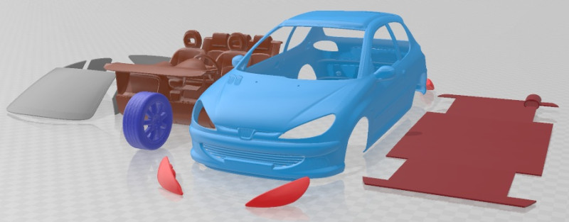 Peugeot 206 GTI Printable Car Model Cetak 3D .c4d .max .obj .3ds .fbx .stl .blend