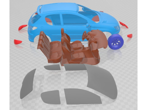 Peugeot 206 GTI Printable Car Model Cetak 3D