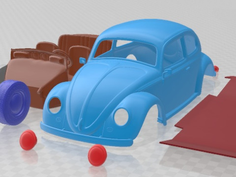 Volkswagen Beetle 1950 Printable Car Modello di stampa 3D