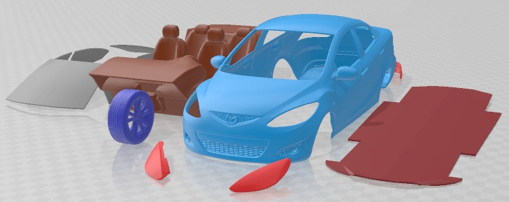 Mazda 2 Sedan 2009 Printable Car 3D Print Model .c4d .max .obj .3ds .fbx .stl .blend