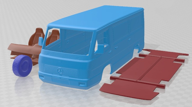Mercedes Benz MB100 1988 V2 Printable Van 3D Print Model .c4d .max .obj .3ds .fbx .stl .blend