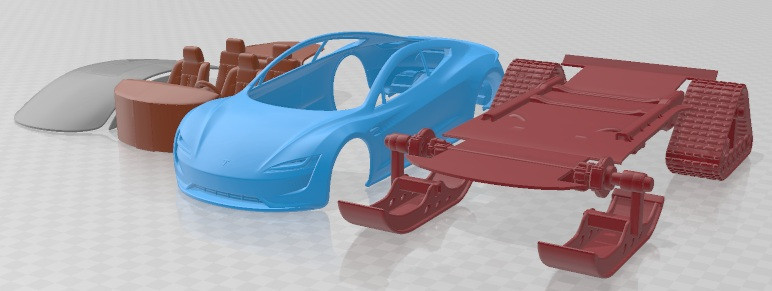 Tesla Roadster SKI 2018 Printable Car 3D Print Model .c4d .max .obj .3ds .fbx .stl .blend 