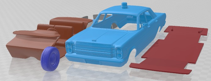 Coche imprimible Galaxie 500 Sedan Police 1966 Modelo de impresión 3D .c4d .max .obj .3ds .fbx .stl .blend