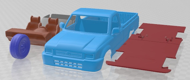 Распечатанный автомобиль Toyota Hilux 1988 года 3D Принт Модель .c4d .max .obj .3ds .fbx .stl .blend 