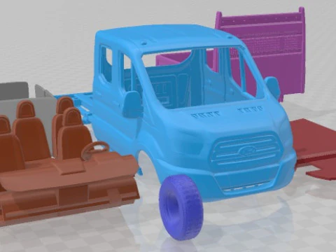 Transit DoubleCab Dropside 2014 Printable Truck 3D Print Model