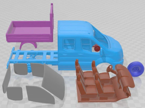 Transit DoubleCab Dropside 2014 Printable Truck 3D Print Model