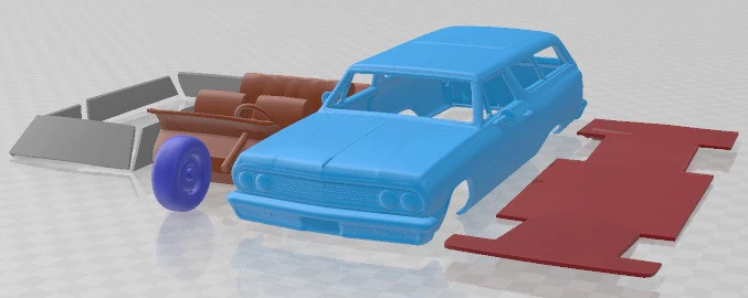 Chevrolet Chevelle 2 Door Wagon 1964 Printable Car 3D Print Model .c4d .max .obj .3ds .fbx .stl .blend 