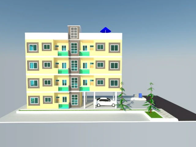 4 floor building 3D Model .c4d .max .obj .3ds .fbx .stl .blend 