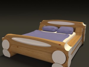 highland-style wooden bed 3D Model