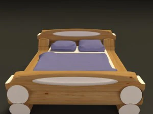 highland-style wooden bed 3D Model