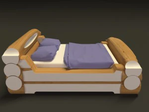 highland-style wooden bed 3D Model