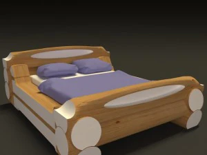 highland-style wooden bed 3D Model