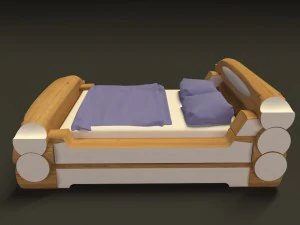 highland-style wooden bed 3D Model