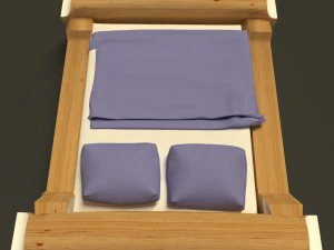 highland-style wooden bed 3D Model